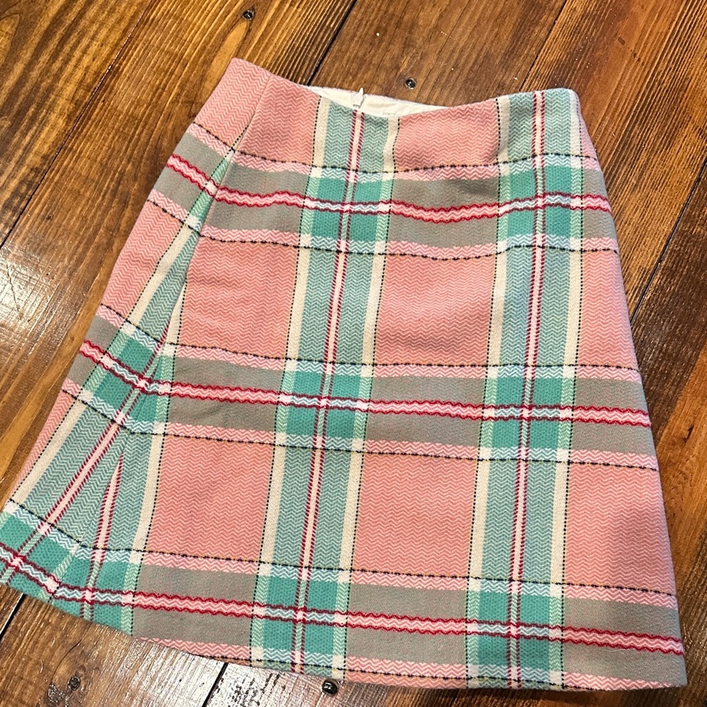Boden Pink and Green Plaid A-Line Skirt